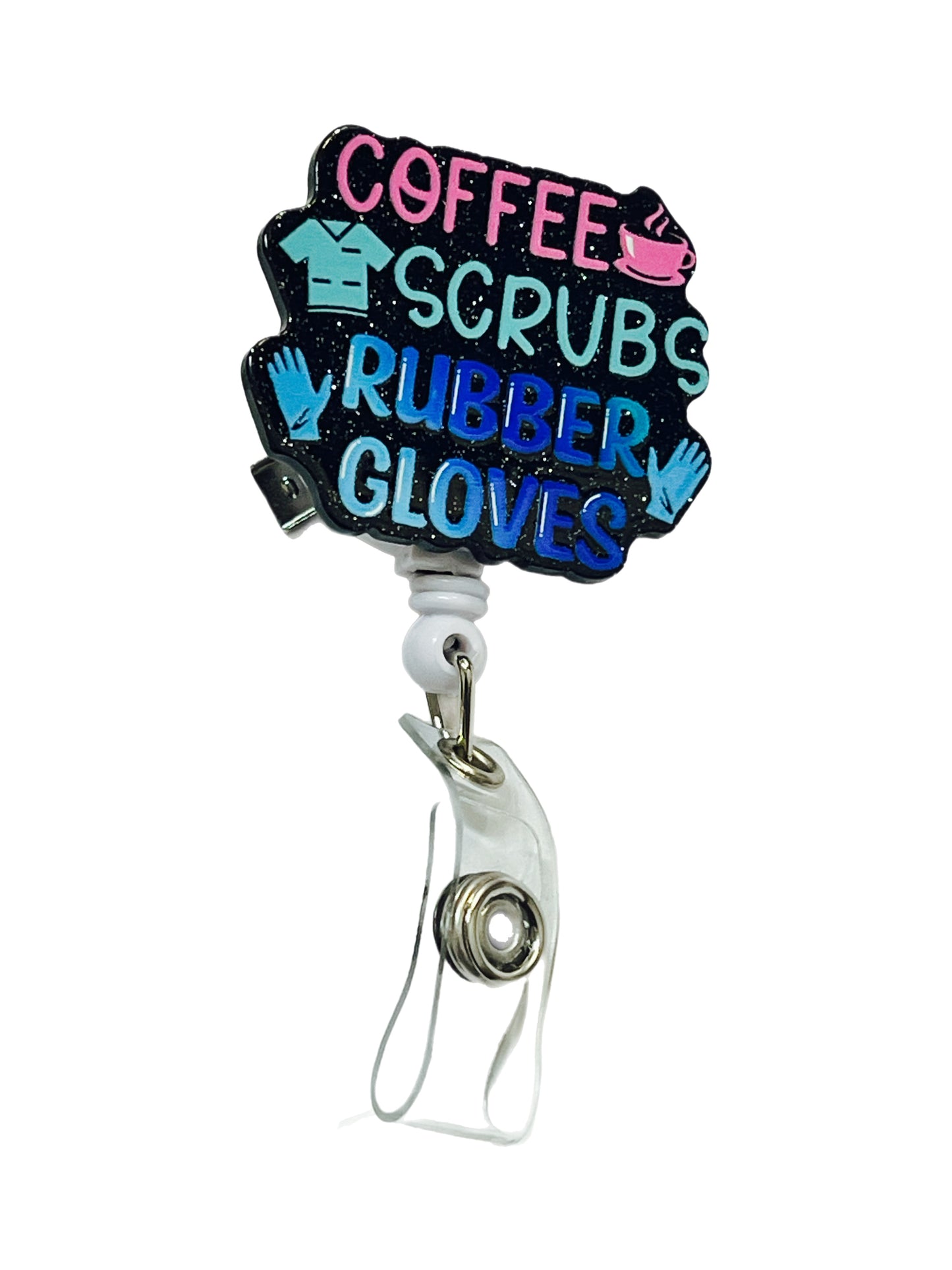 Coffee, scrub, rubber & glove ID Reel