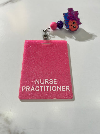 Nurse Practitioner’s (NP)Pink, Purple and Blue Role Recognition ID badge.