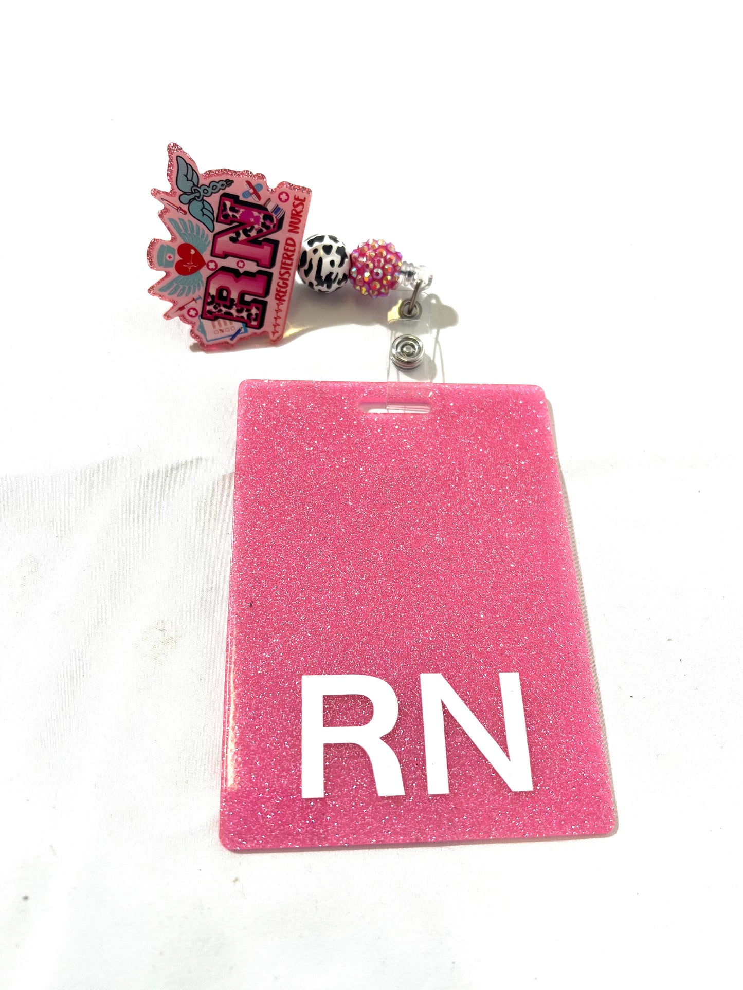 Pink Glitter RN ID Badge