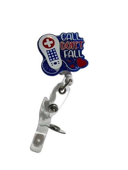 Call Don’t Fall, Glitter Plastic Medical Letters Badge Reel for health care workers