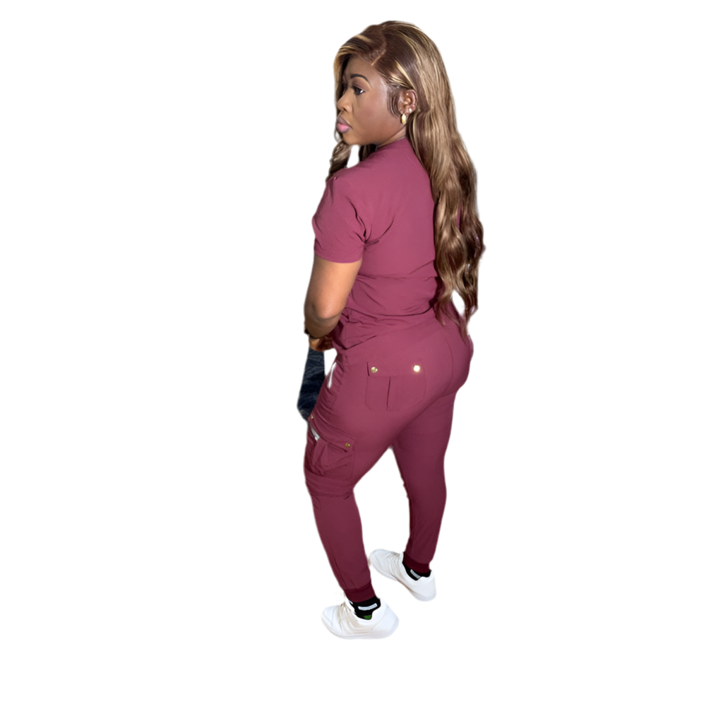 Women's Burgundy Scrub Set