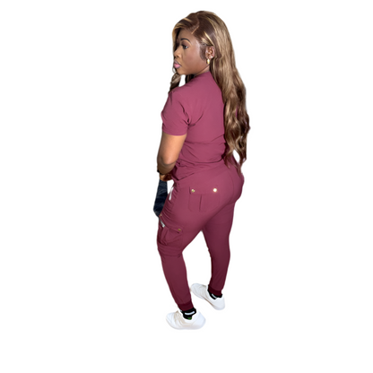 Women's Burgundy Scrub Set