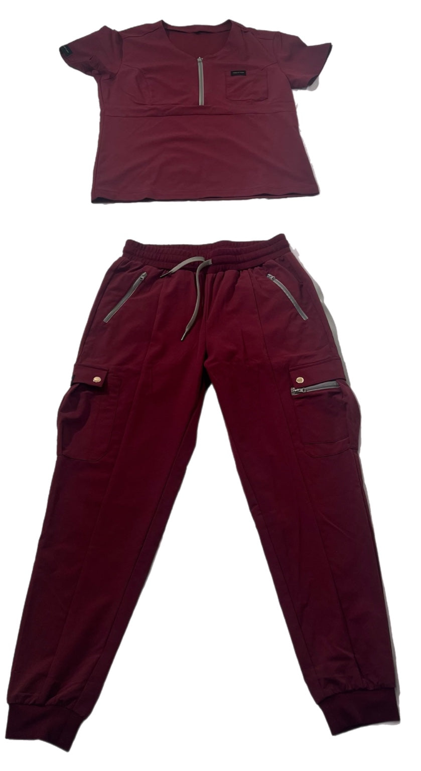 Women's Burgundy Scrub Set