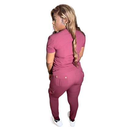 Women's Burgundy Scrub Set