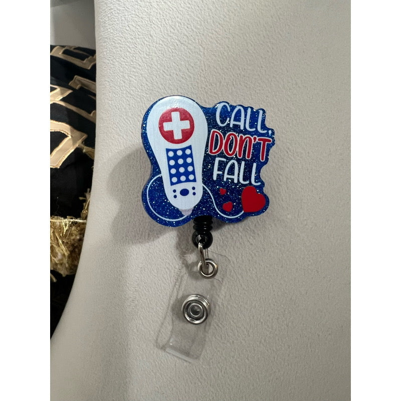 Call Don’t Fall, Glitter Plastic Medical Letters Badge Reel for health care workers