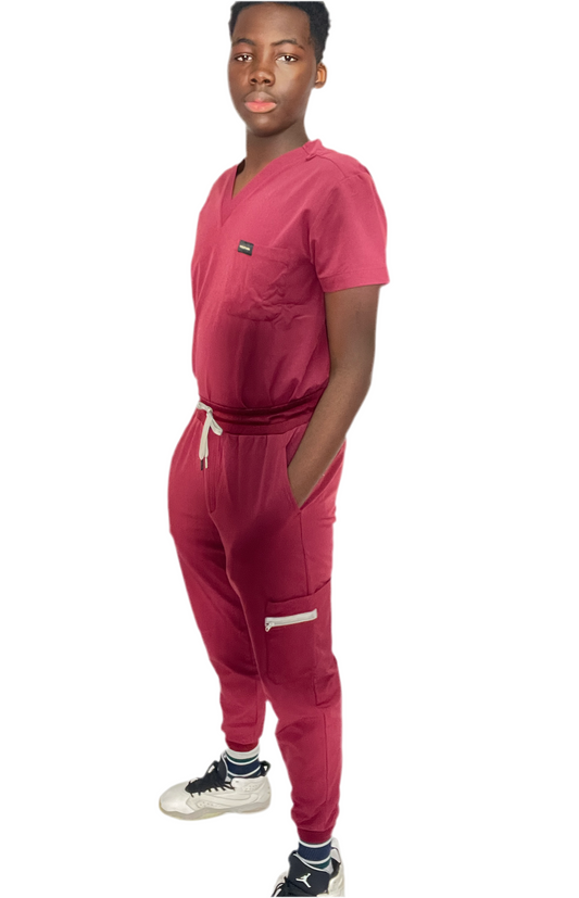 Men's Burgundy Scrub Set (No Zipper in Private Area)