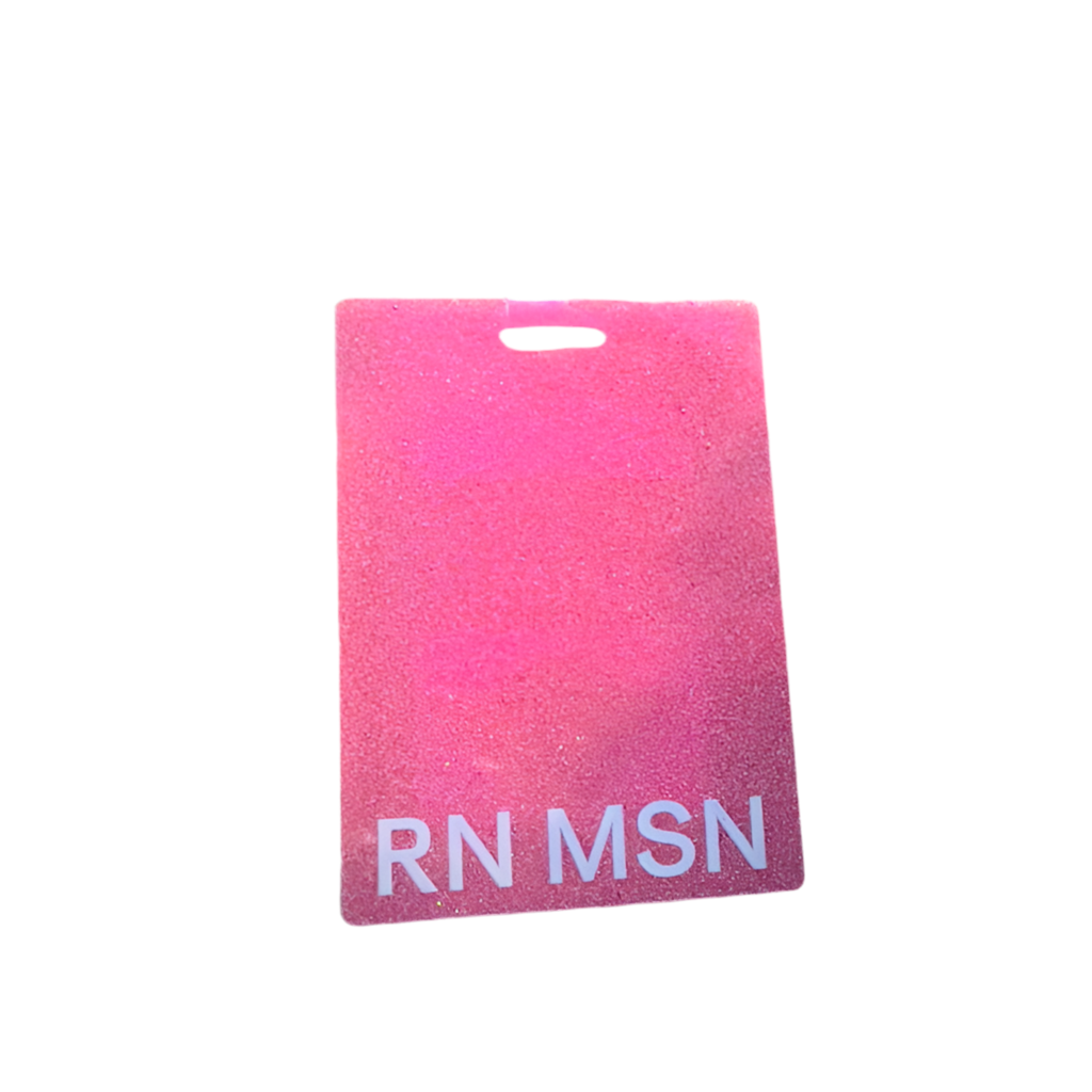 RN MSN Pink Glitter ID Badge