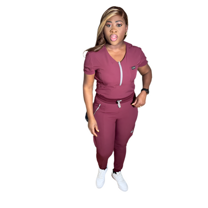 Women's Burgundy Scrub Set
