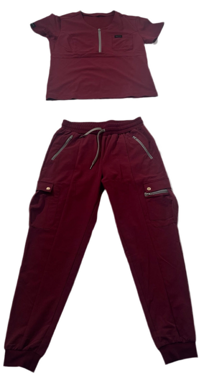 Women's Burgundy Scrub Set