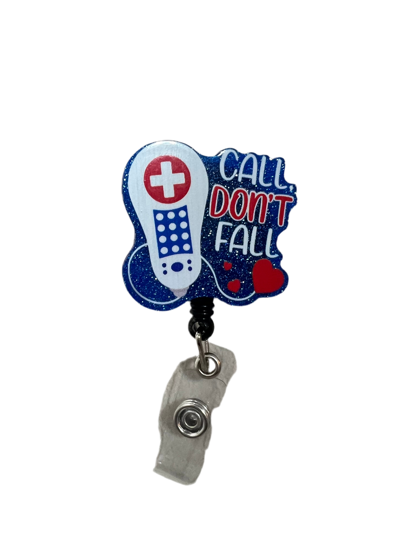 Call Don’t Fall, Glitter Plastic Medical Letters Badge Reel for health care workers