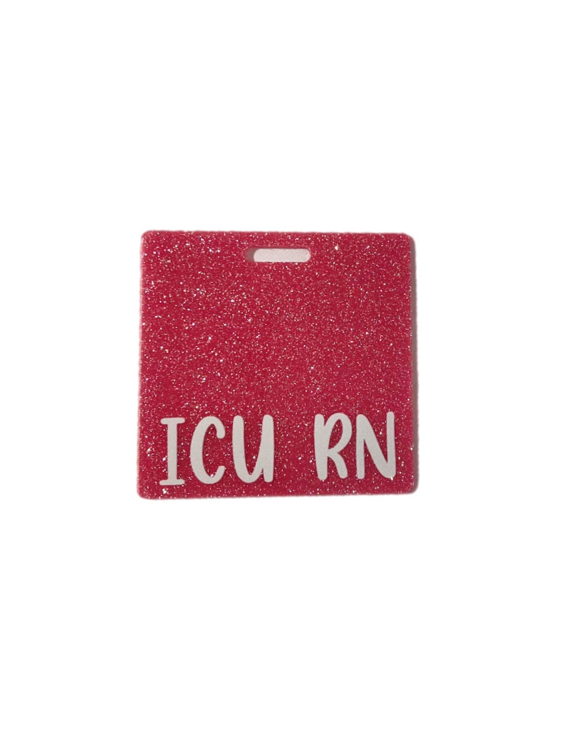 Short Acrylic Glitter Pink ICU RN Badge Buddy Holder