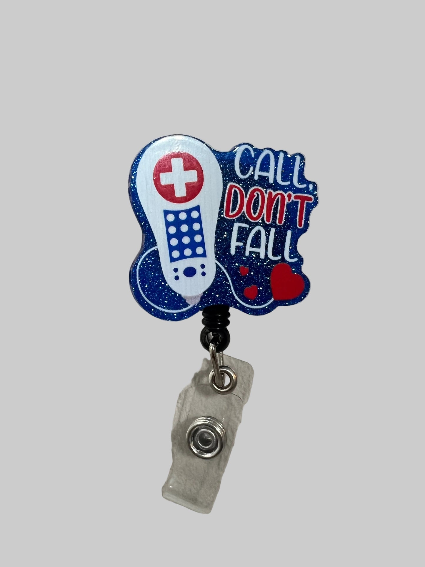 Call Don’t Fall, Glitter Plastic Medical Letters Badge Reel for health care workers
