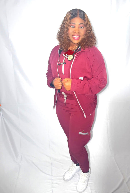 Women Burgundy Scrub Jacket