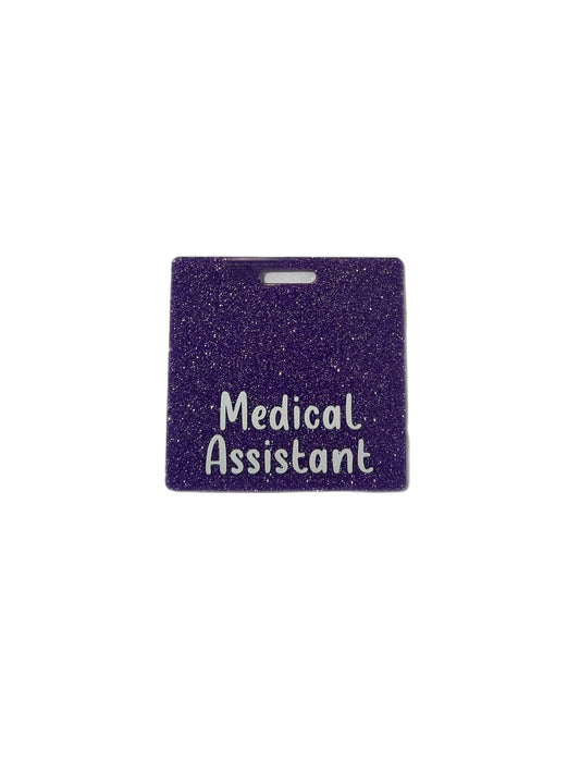 Short Acrylic Glitter Medical Assistant Badge Buddy Holder