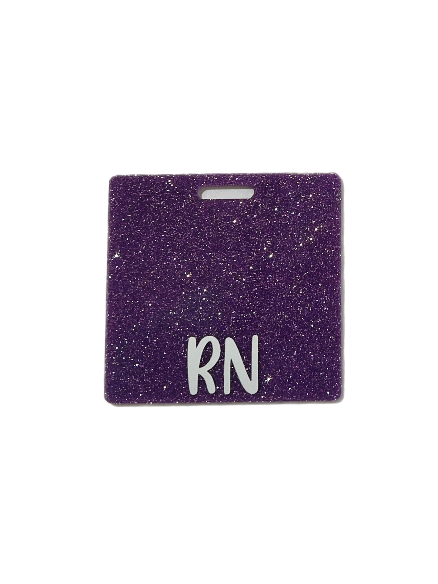 Short Acrylic Glitter RN Purple Badge Buddy Holder