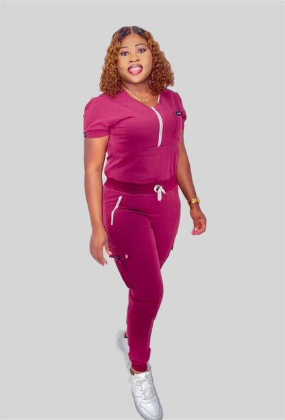 Women's Burgundy Scrub Set