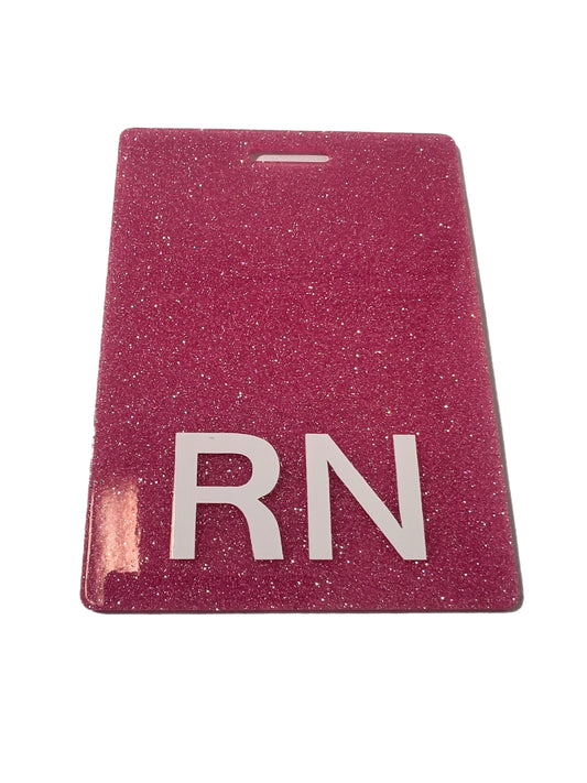 Pink glitter ID badge for RN