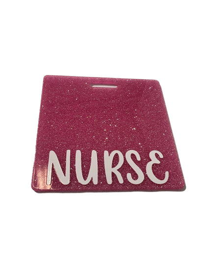 Short Acrylic Glitter Nurse Badge Buddy Holder