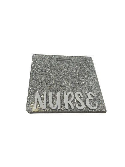 Short Acrylic Glitter Nurse Badge Buddy Holder