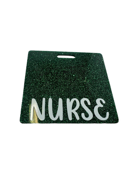 Short Acrylic Glitter Nurse Badge Buddy Holder